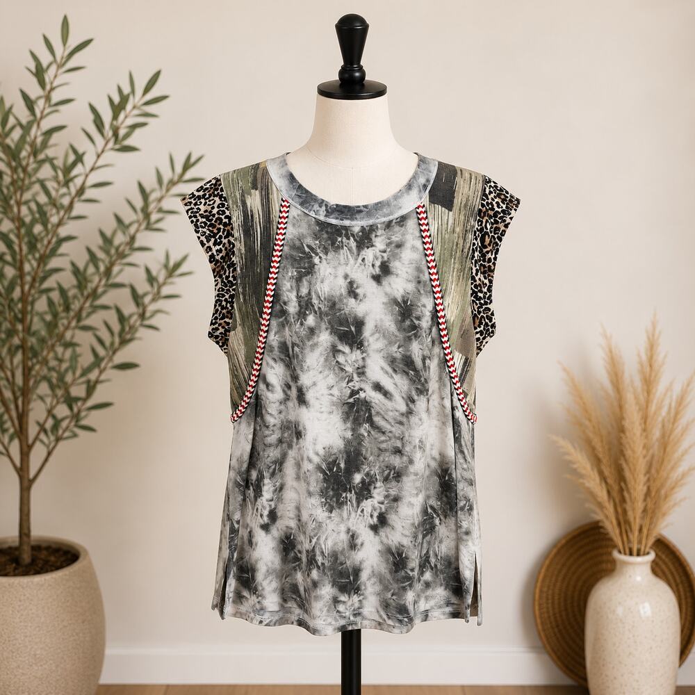Ces Femme Boutique Mixed Print Top Medium